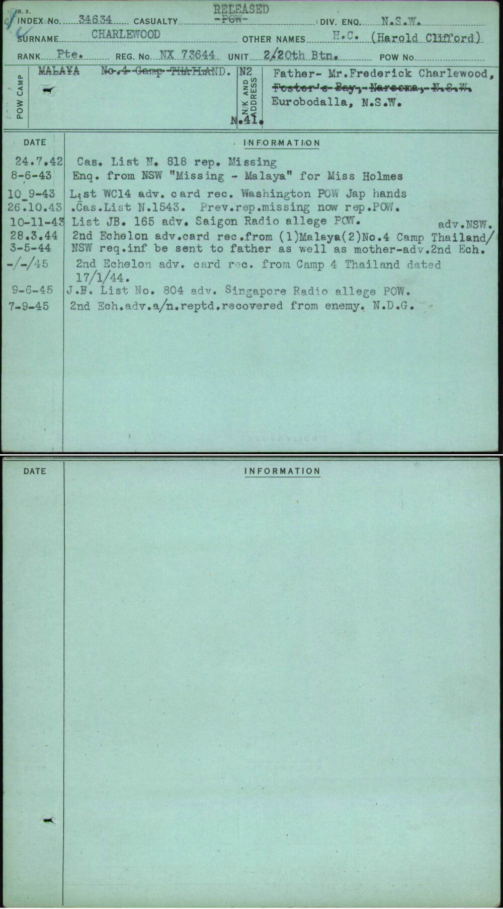 Charlewood, H C (Harold Clifford), NX73644