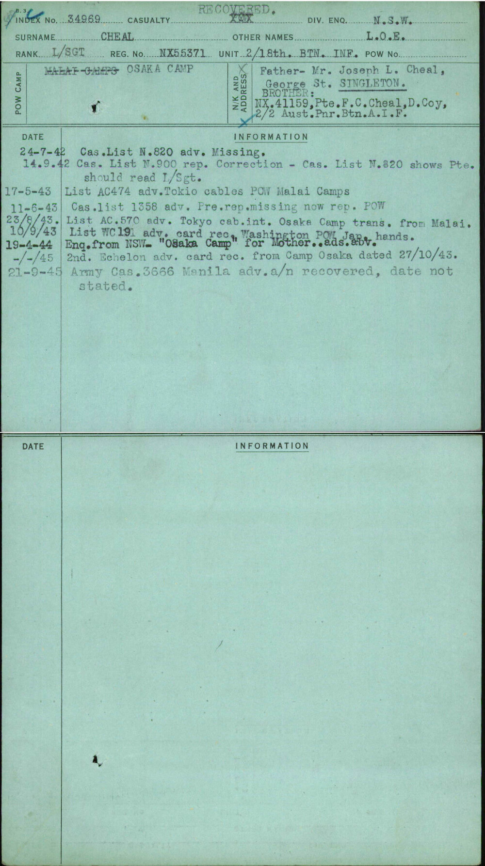 Cheal, L O E, NX55371