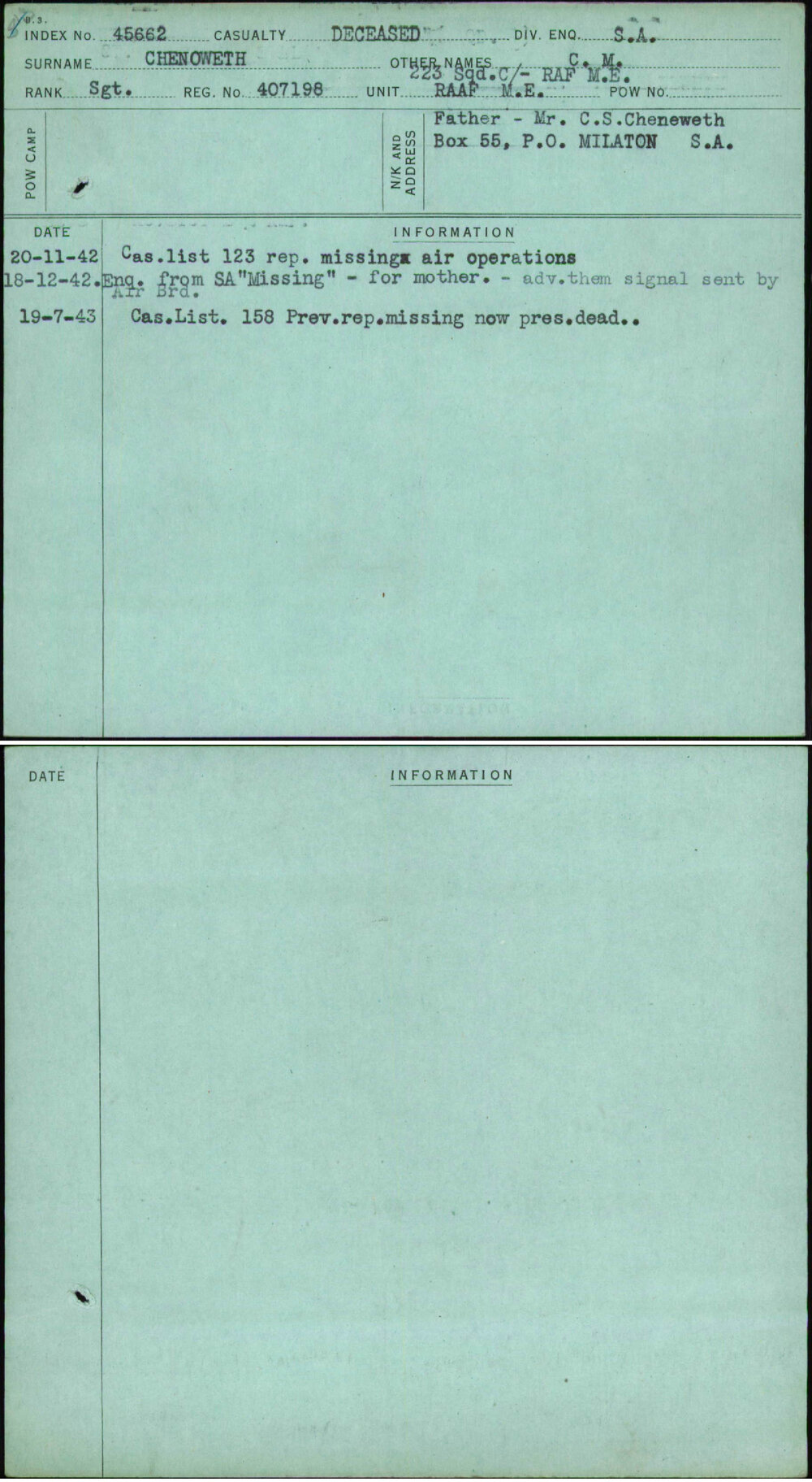 Chenoweth, C M, 407198
