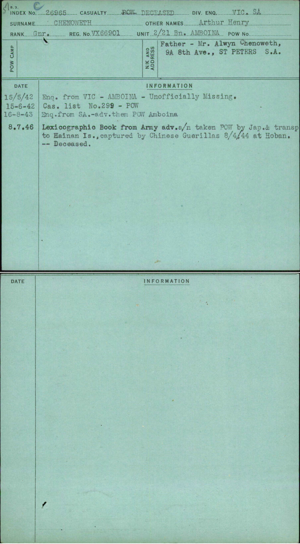 Chenoweth, Arthur Henry, VX66901