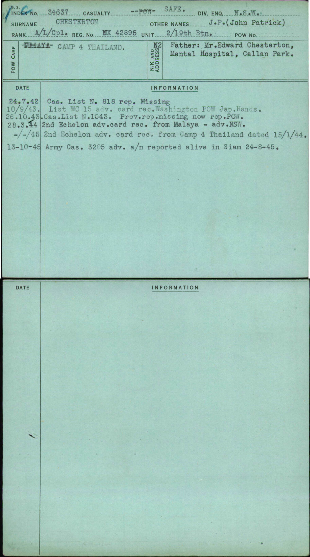 Chesterton, J P (John Patrick), NX42895
