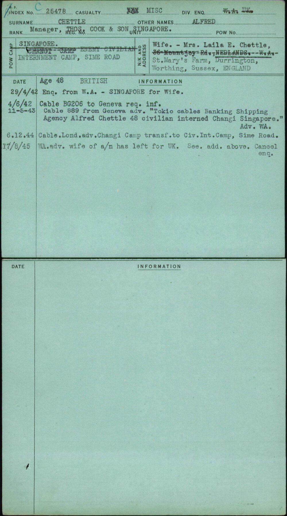 Chettle, Alfred, [No Service Number]
