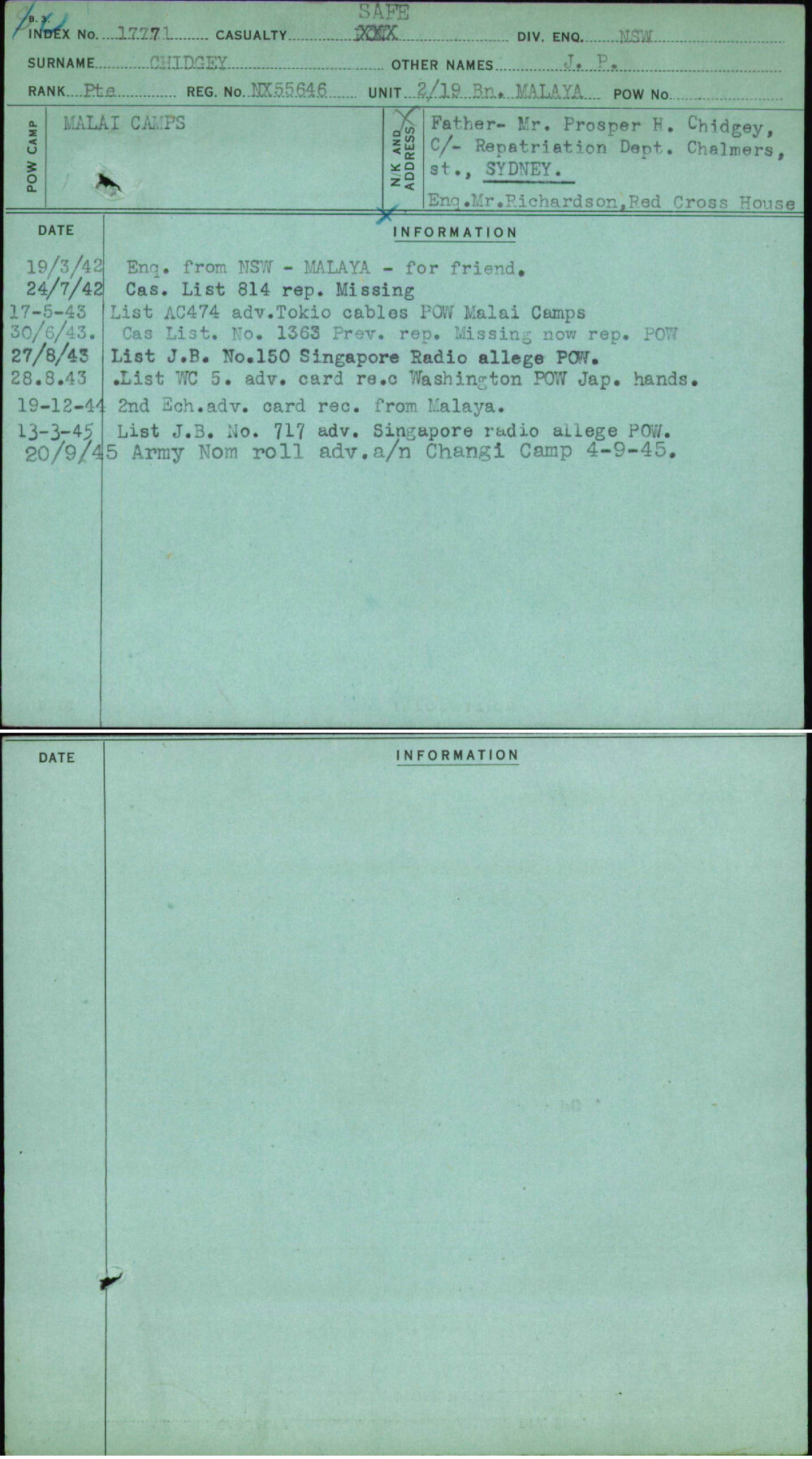 Chidgey, J P, NX55646