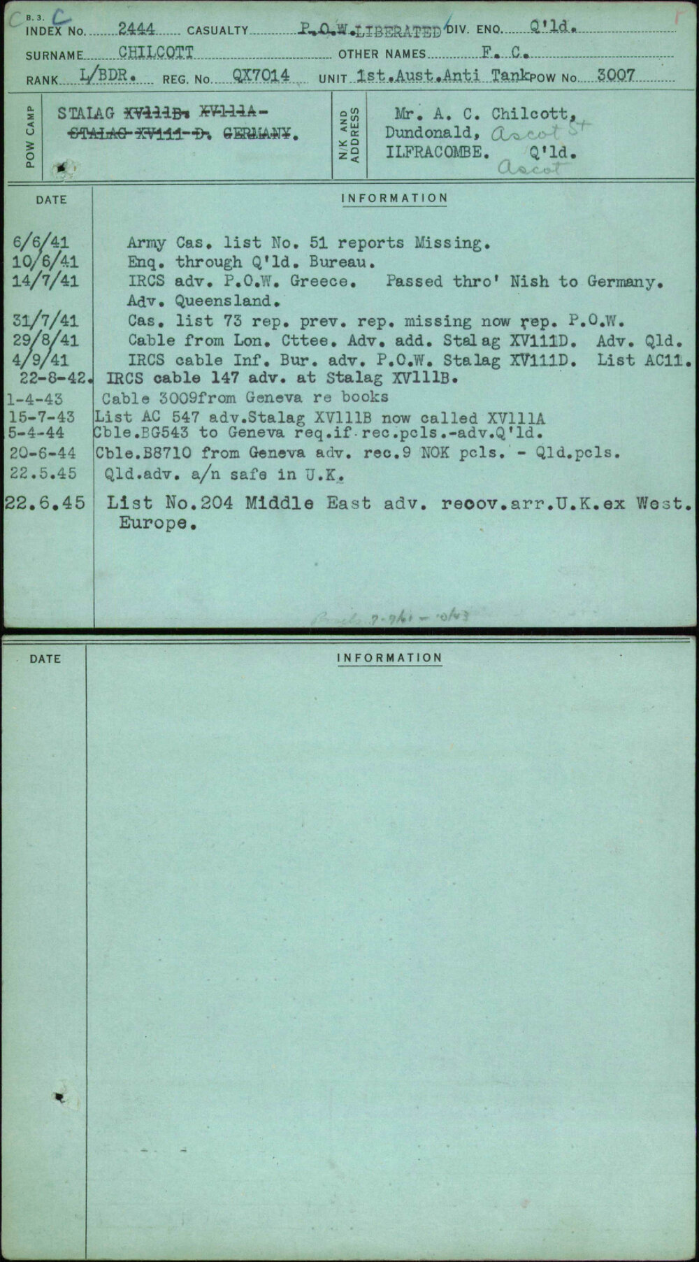 Chilcott, F C, QX7014