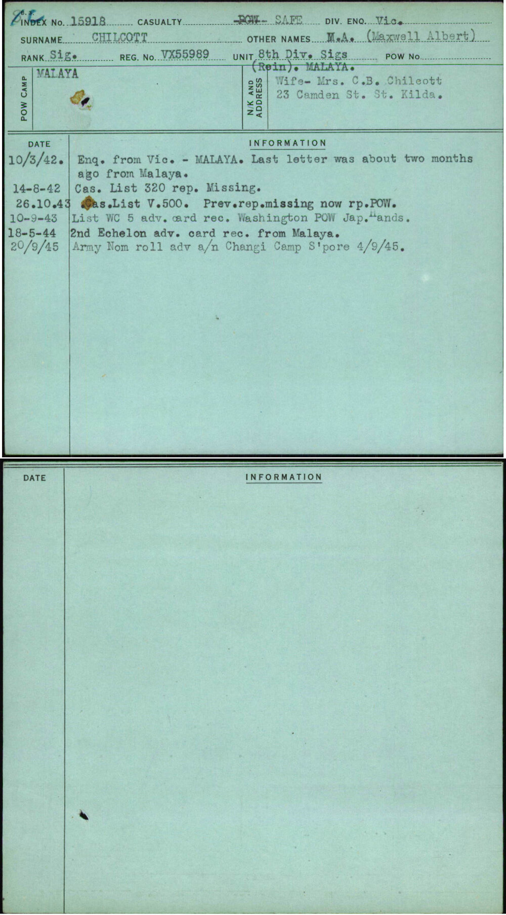 Chilcott, M A (Maxwell Albert), VX55989