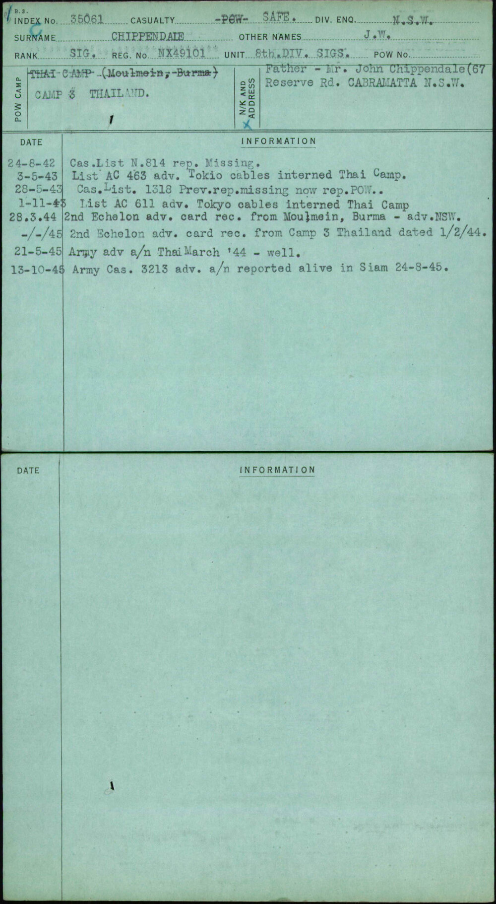 Chippendale, J W, NX49101