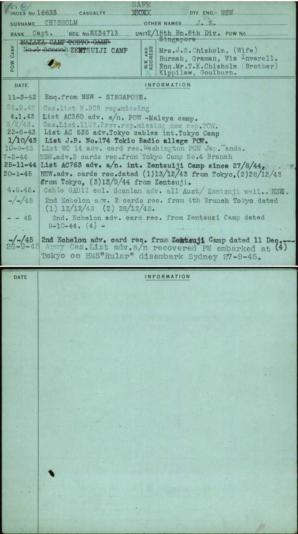 Chisholm, J S, NX34713