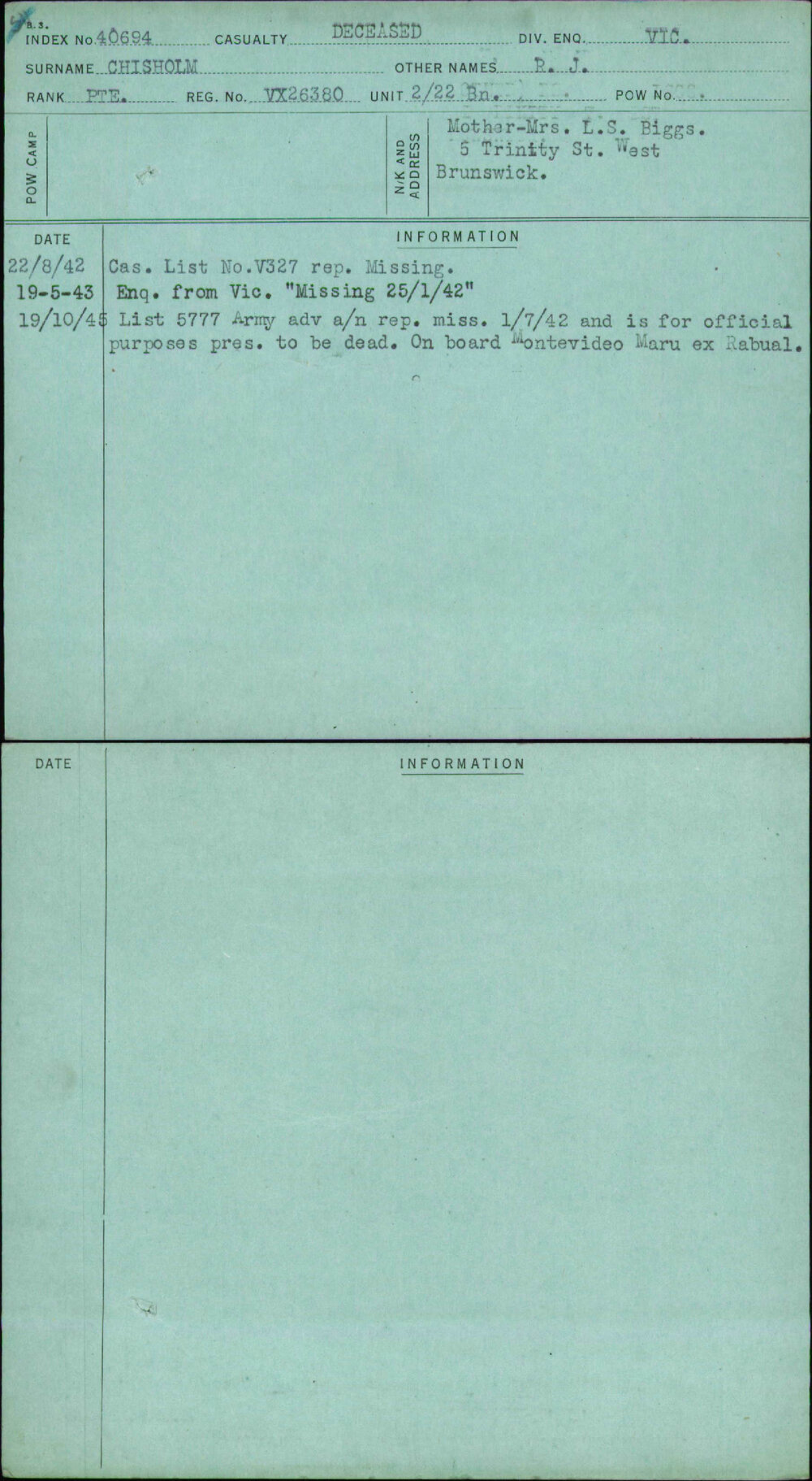 Chisholm, R J, VX26380