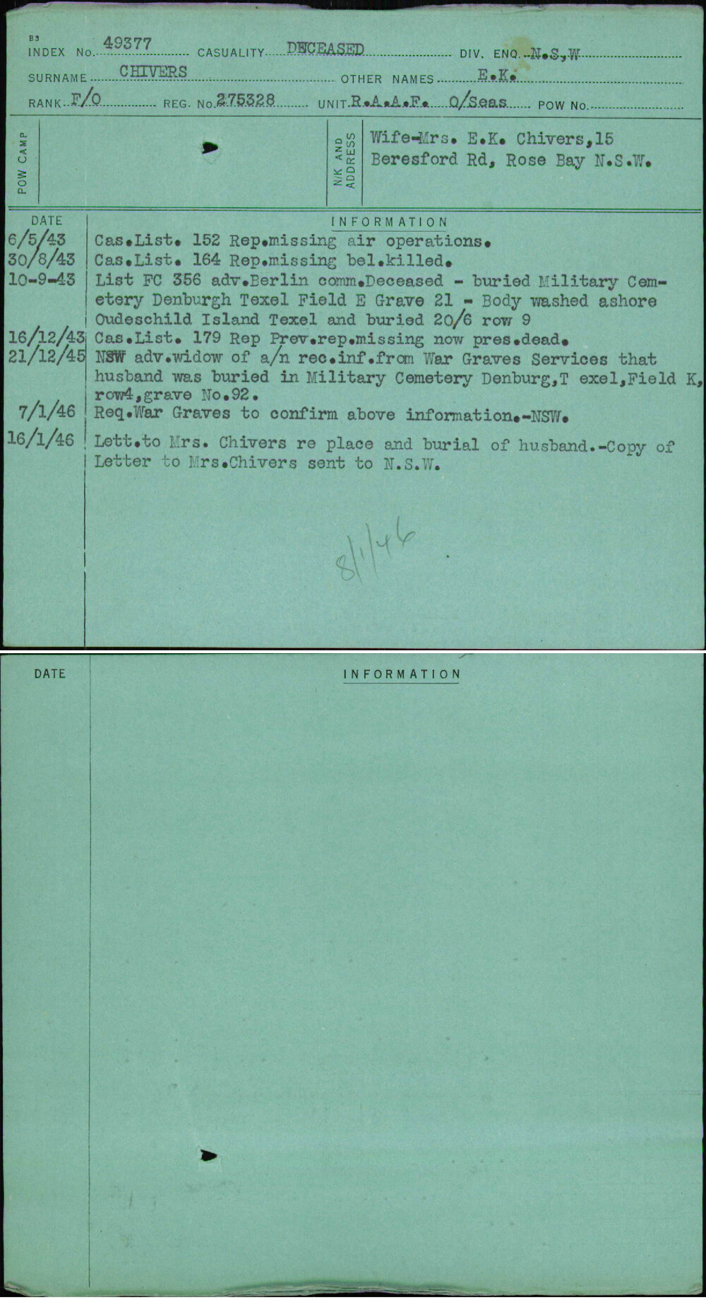 Chivers, E K, 275328