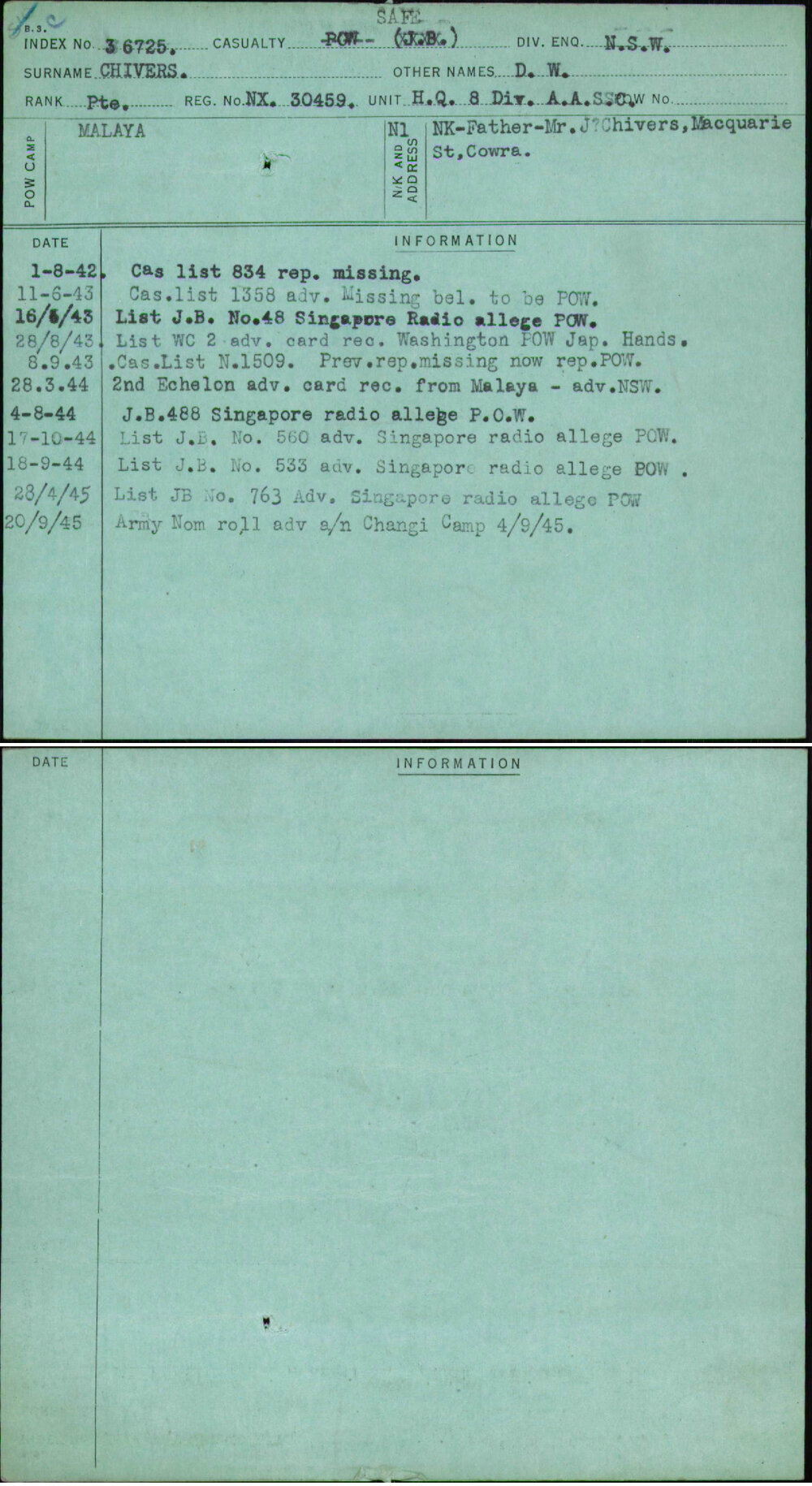 Chivers, D W, NX30459