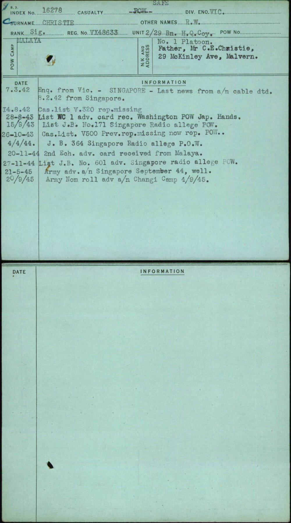 Christie, R W, VX48633