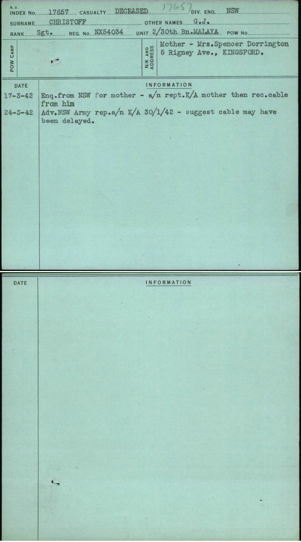 Christoff, G J, NX54034