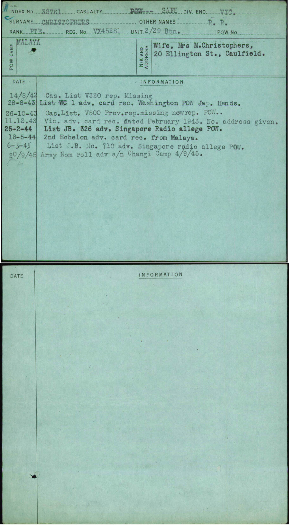 Christophers, R R, VX45281