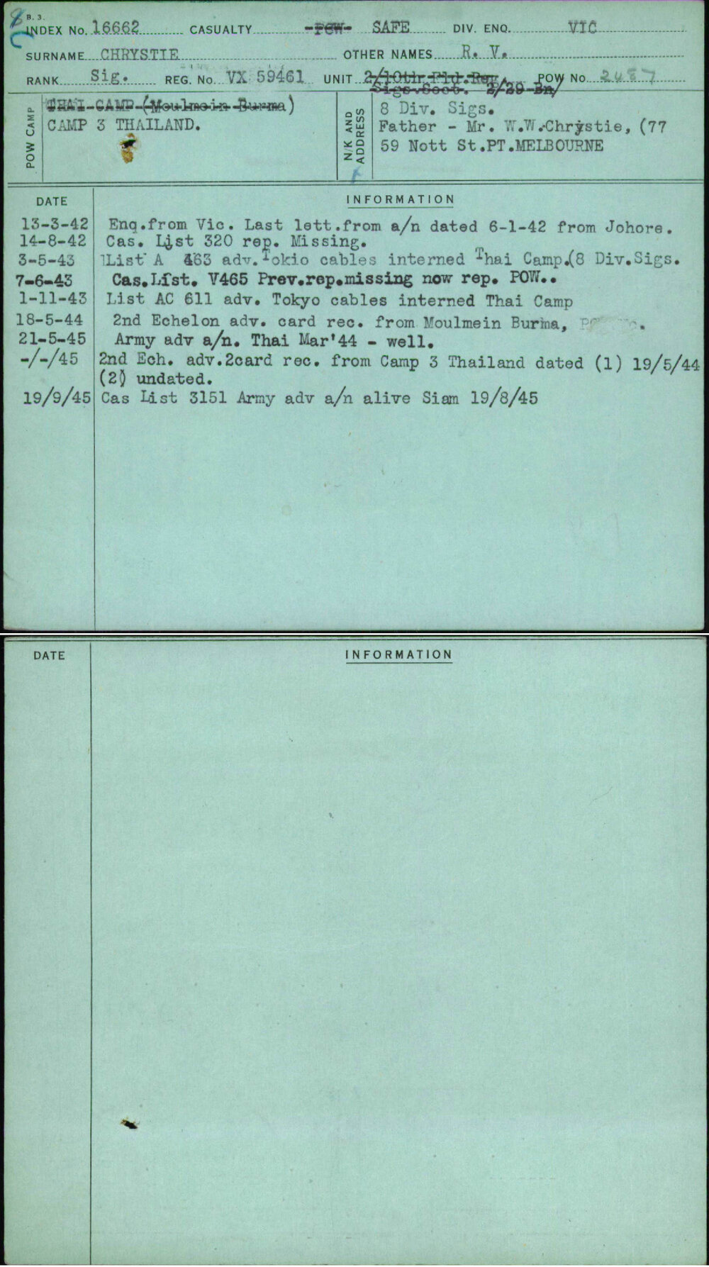 Chrystie, R V, VX59461
