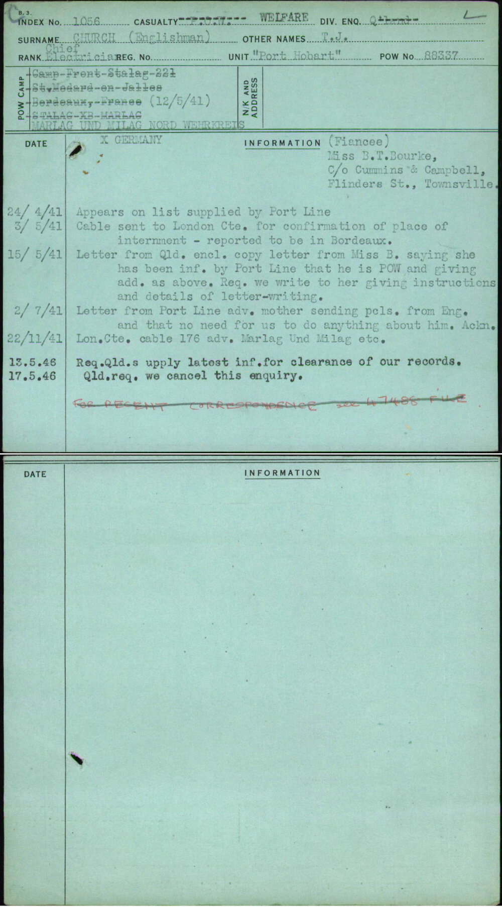 Church (Englishman), T J, [No Service Number]