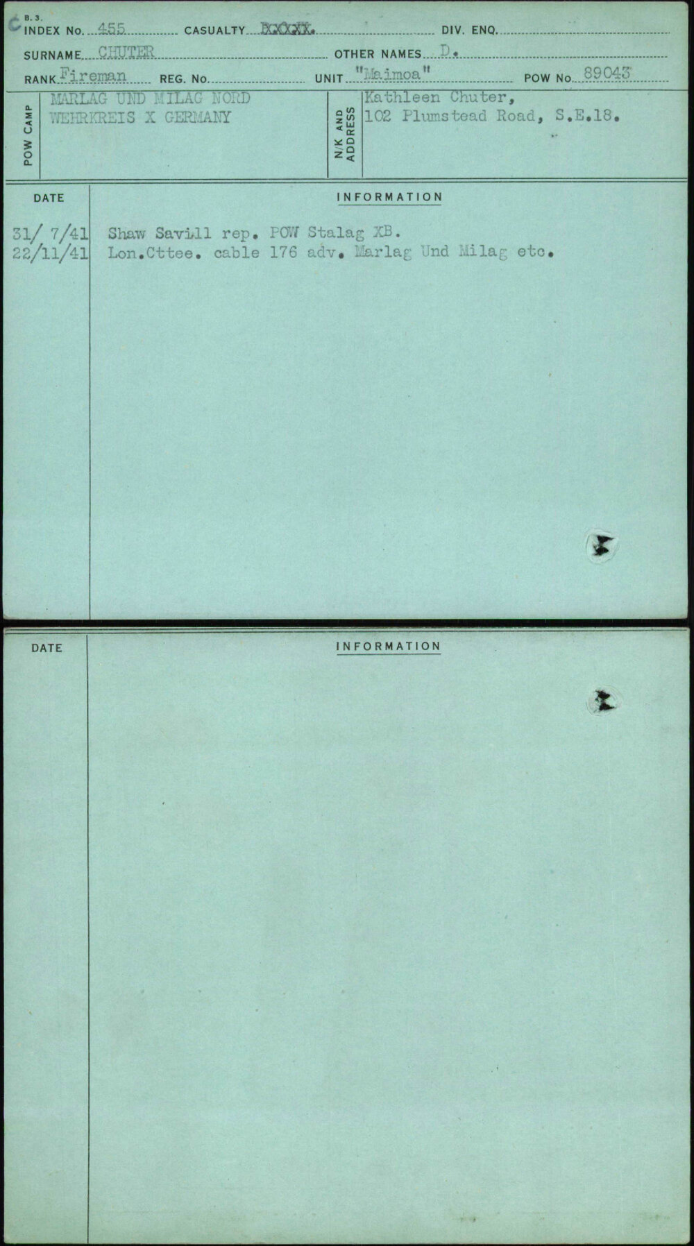 Chuter, D, [No Service Number]