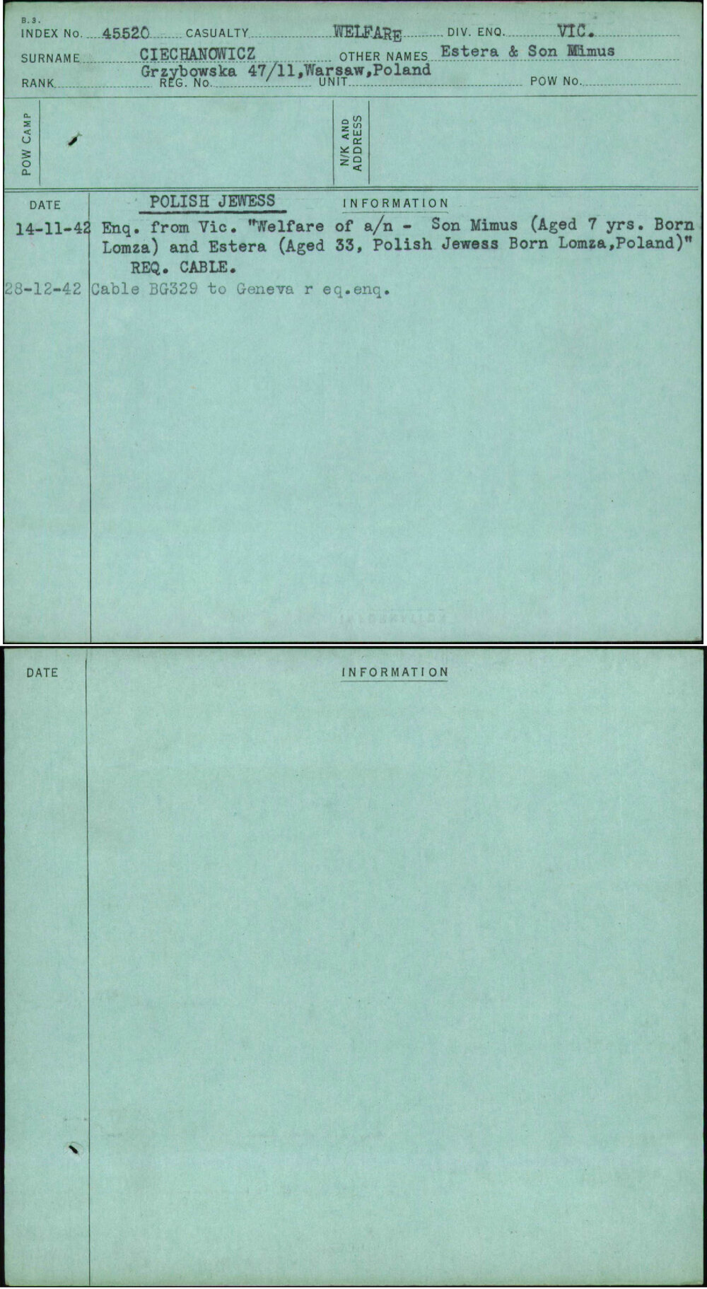 Ciechanowicz, Estera &amp; Son Mimus, [No Service Number]
