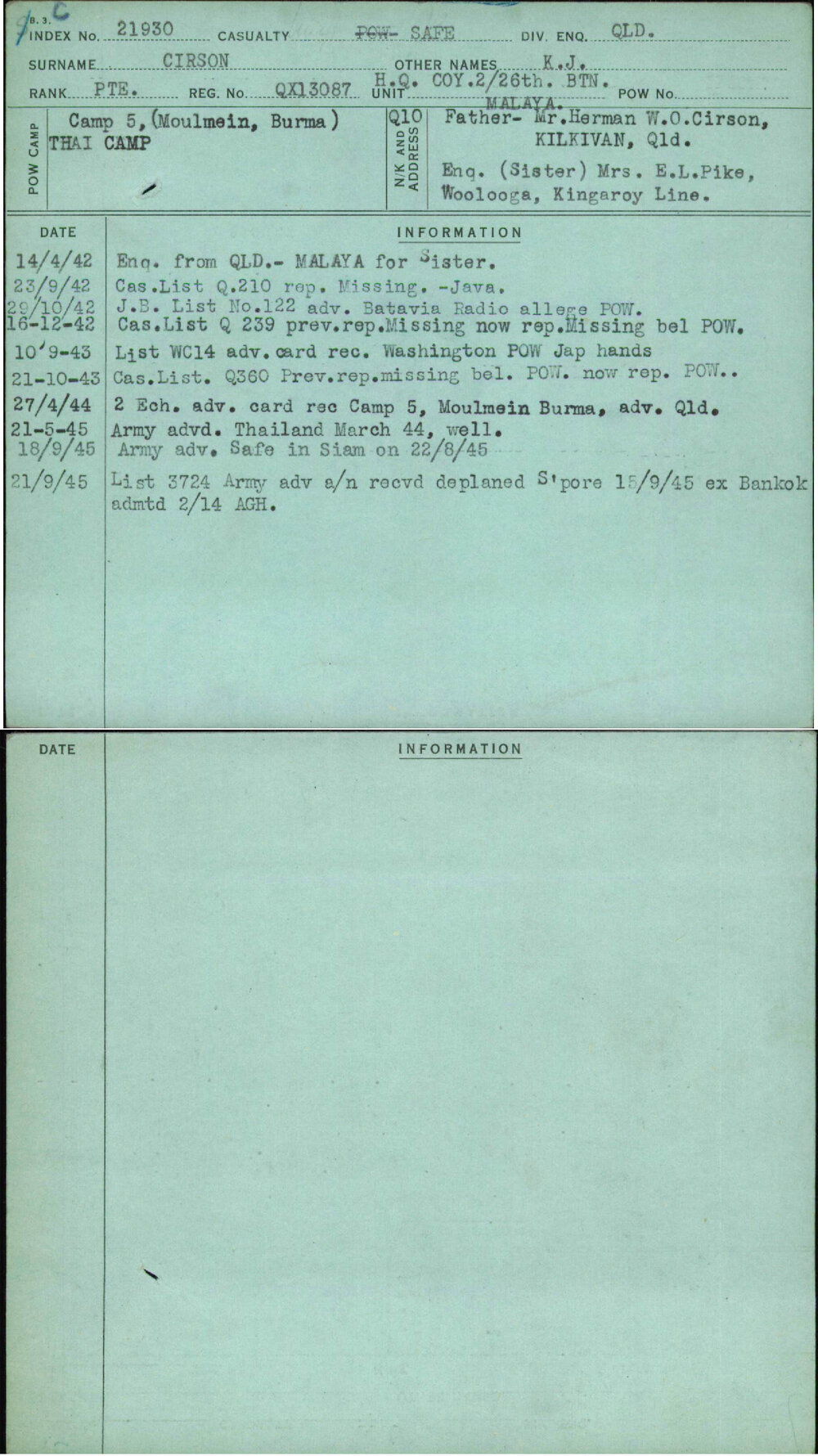 Cirson, K J, QX13087