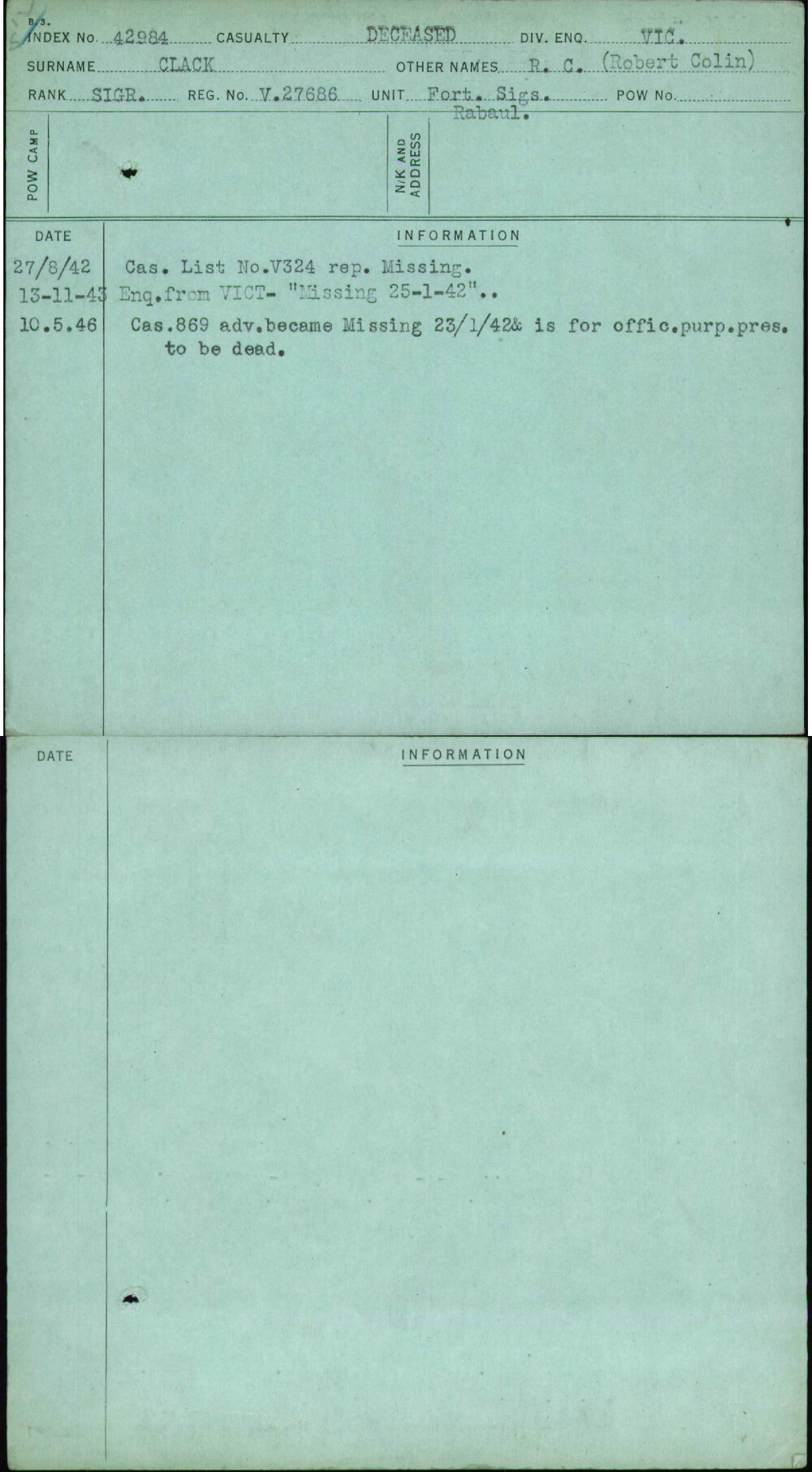 Clack, R C (Robert Colin), V27686