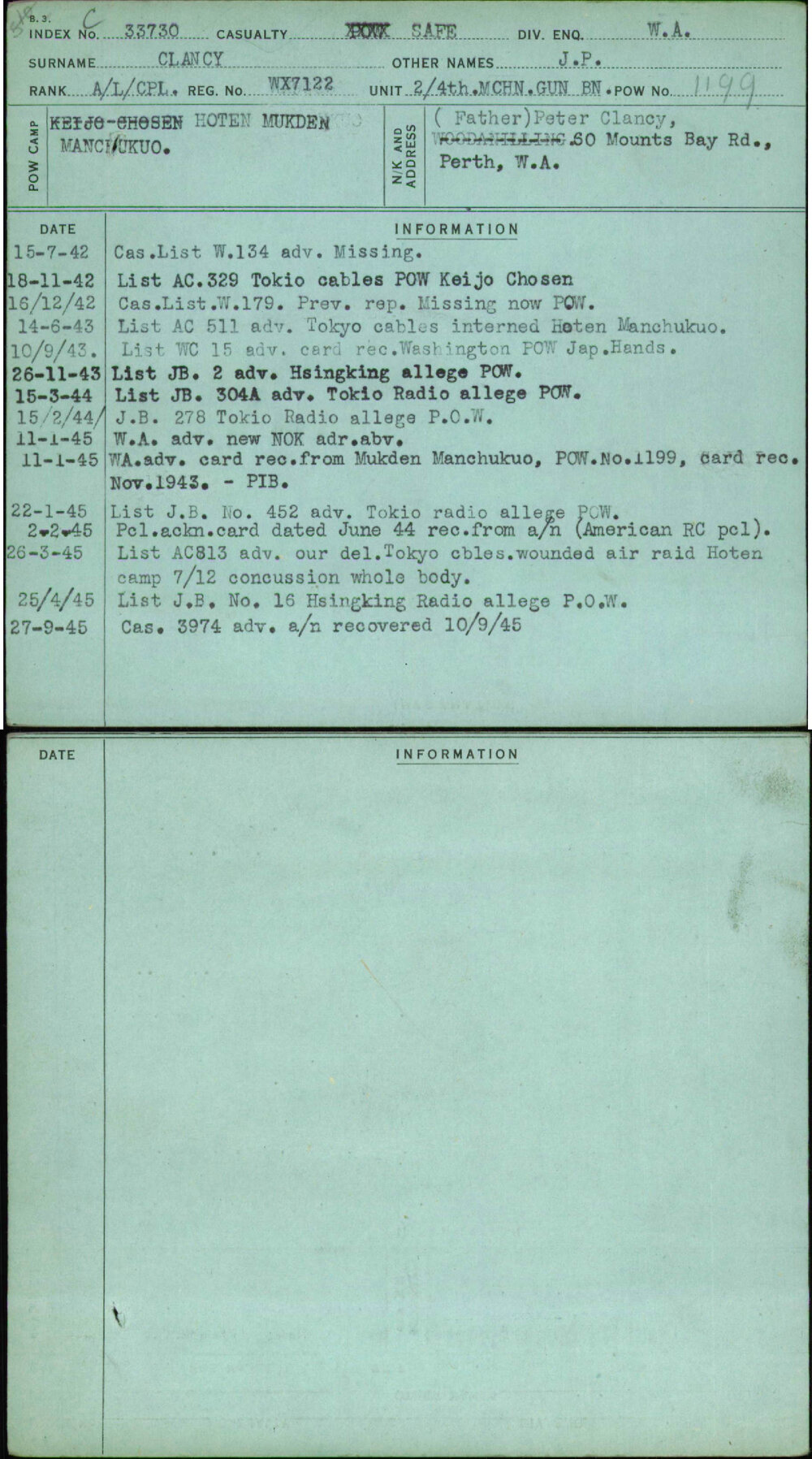 Clancy, J P, WX7122
