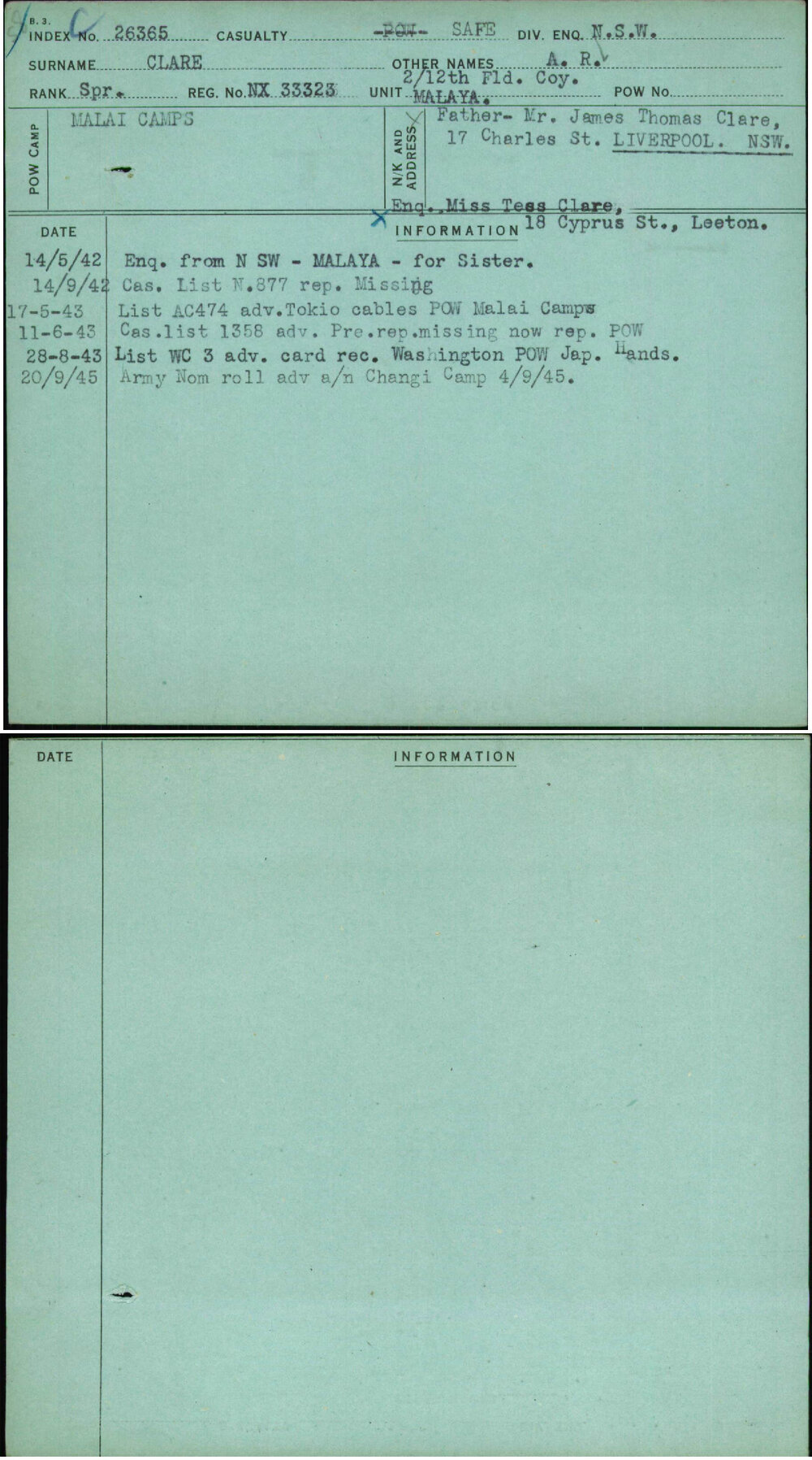 Clare, A R, NX33323