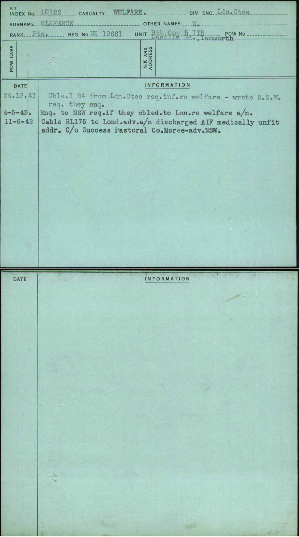 Clarence, W, NX19661