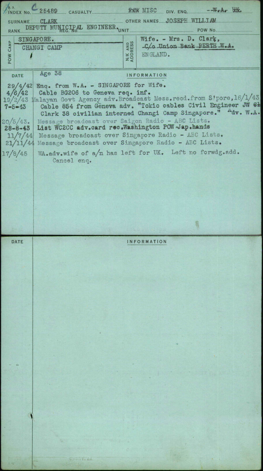 Clark, Joseph William, [No Service Number]