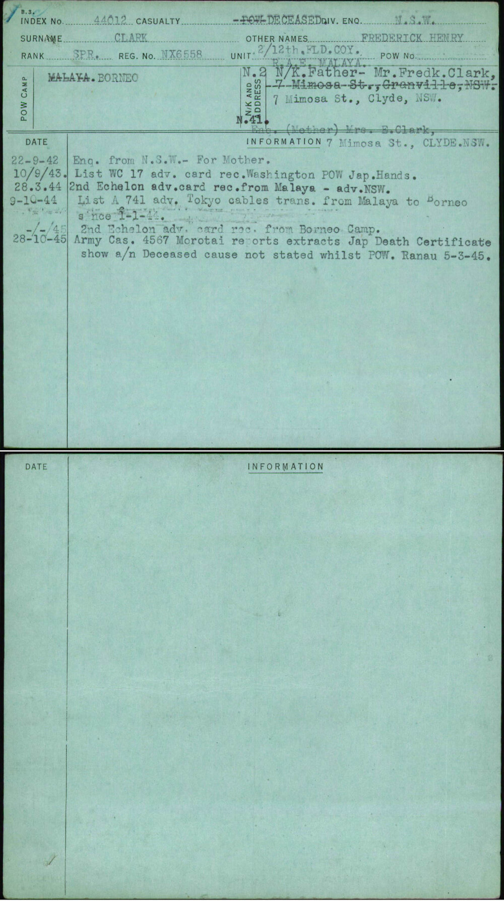 Clark, Frederick Henry, NX6558