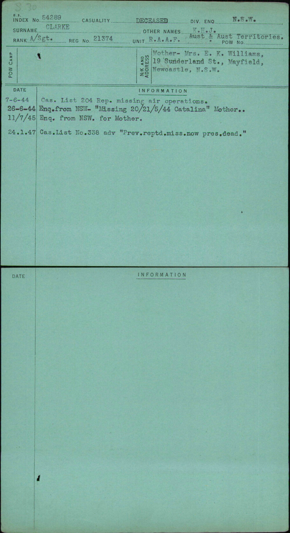 Clarke, K H J, 21374