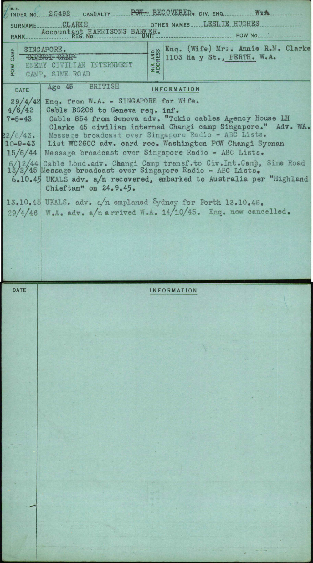 Clarke, Leslie Hughes, [No Service Number]