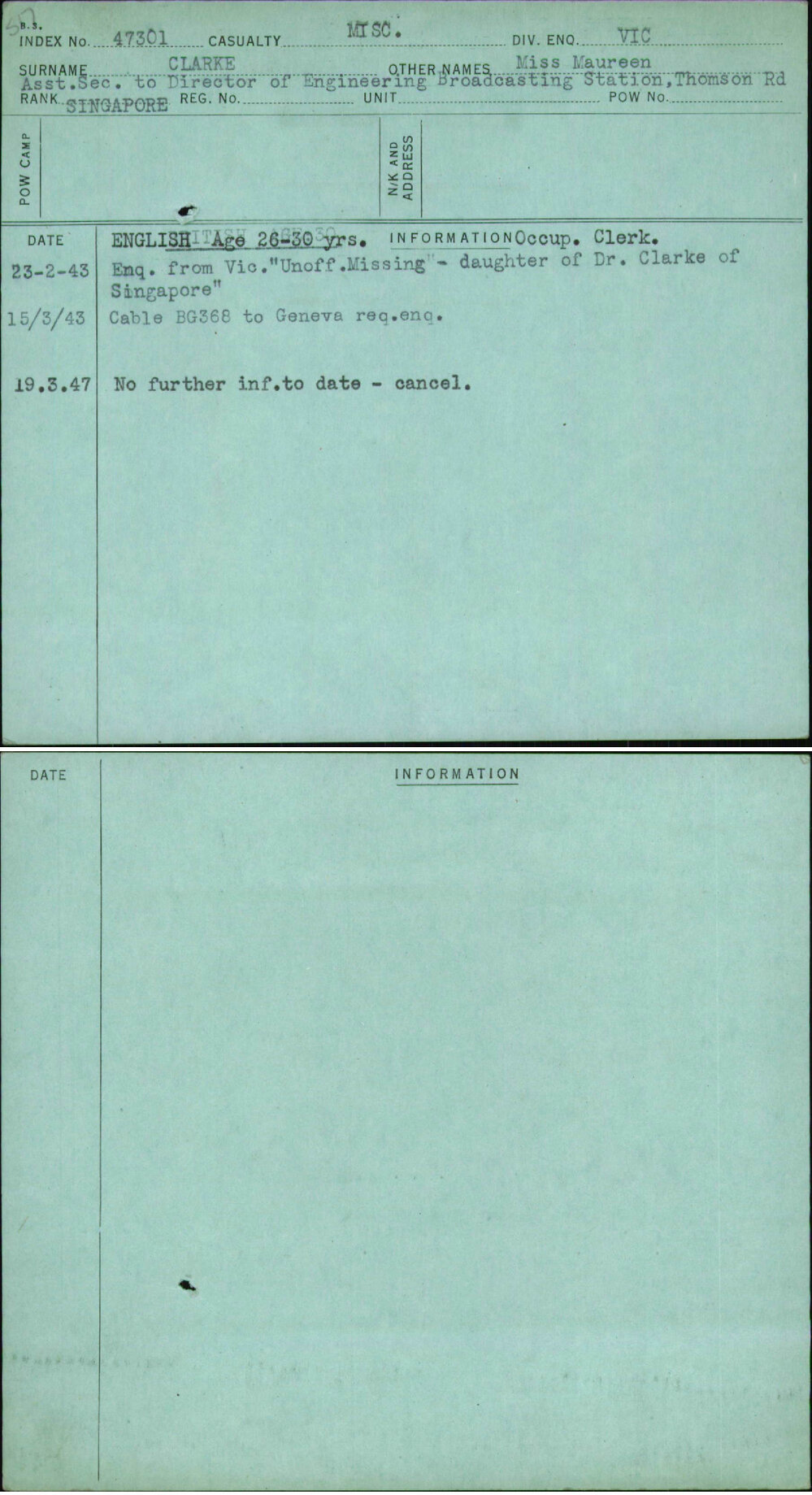 Clarke, Miss Maureen, [No Service Number]