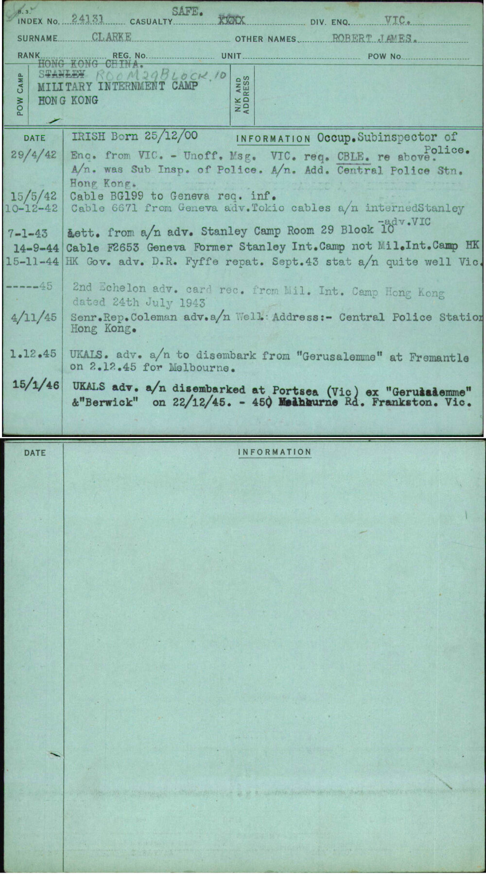 Clarke, Robert James, [No Service Number]