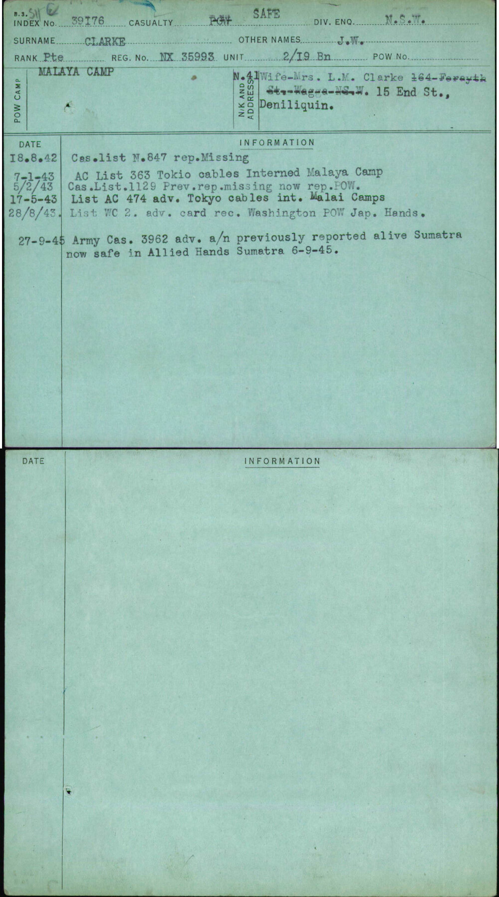 Clarke, J W, NX35993