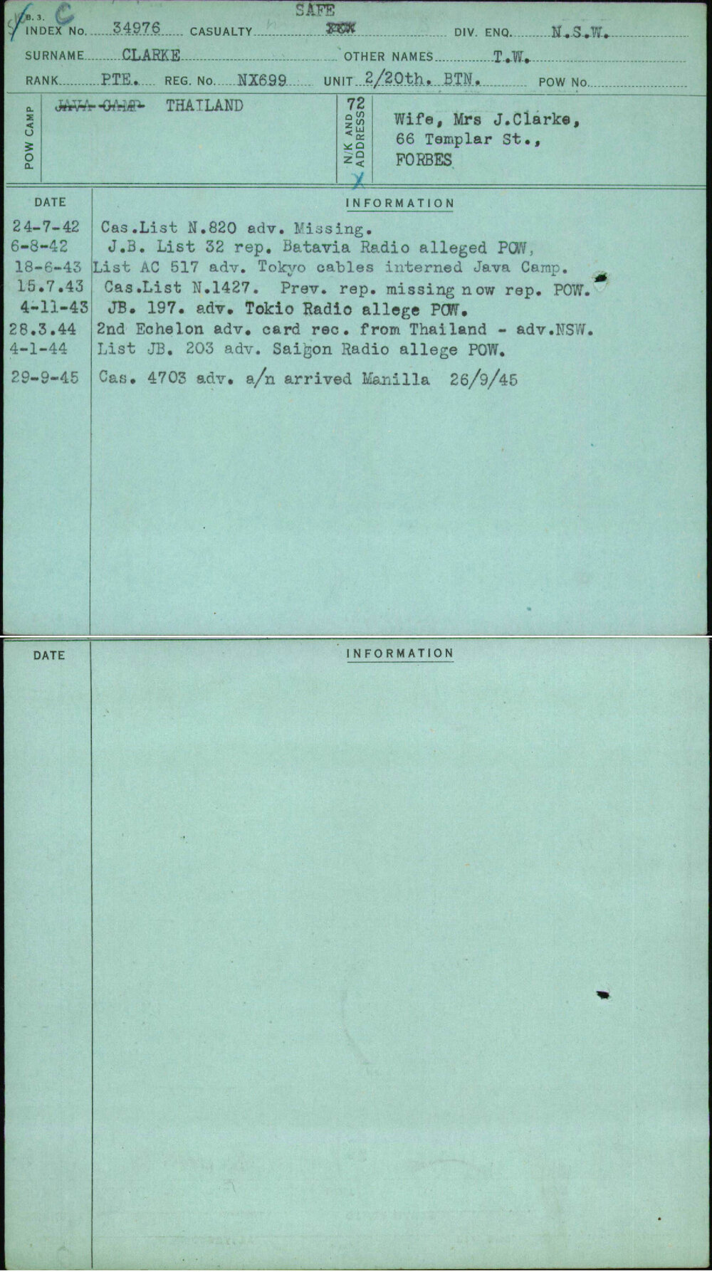 Clarke, T W, NX699