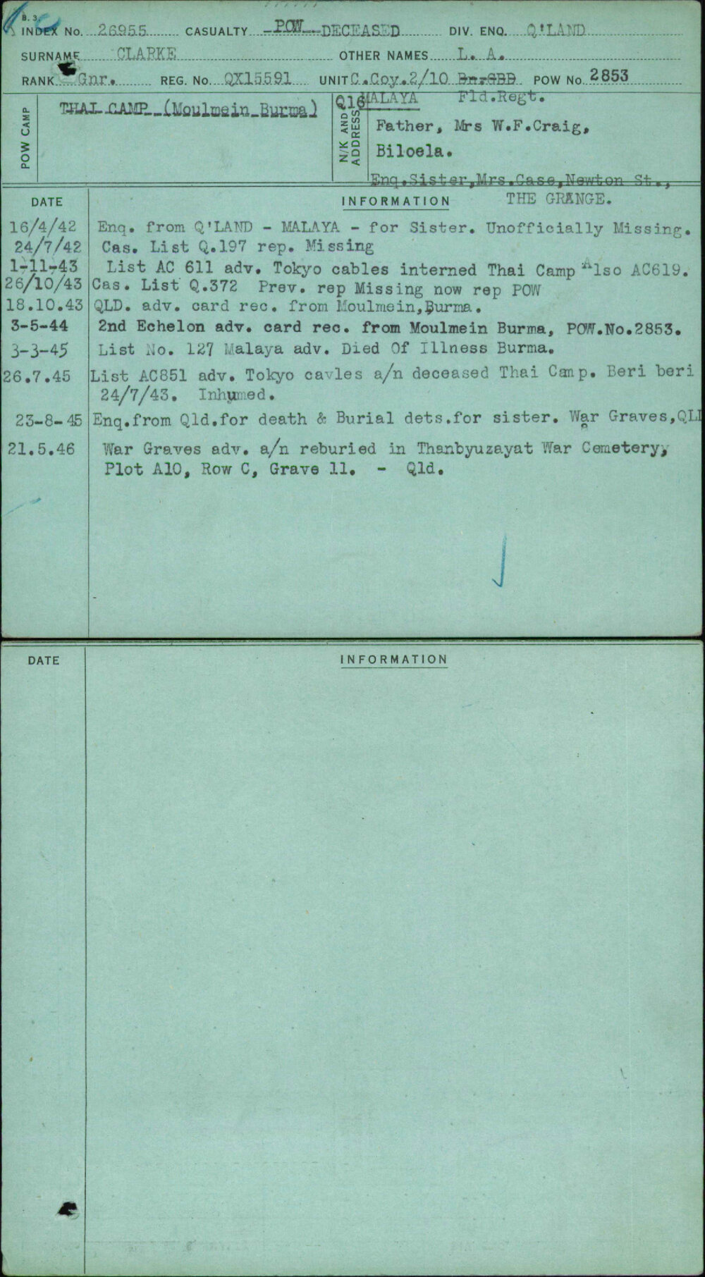 Clarke, L A, QX15591