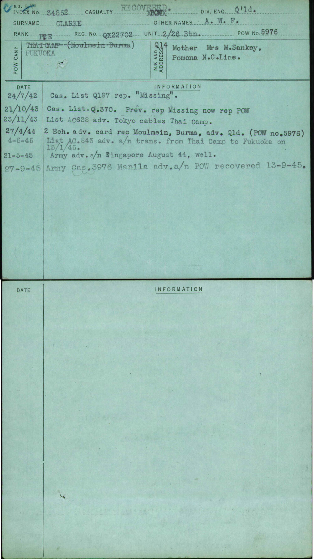 Clarke, A W F, QX22702