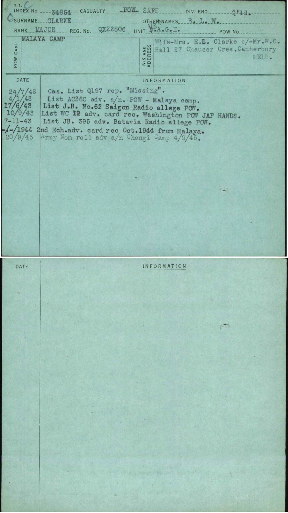 Clarke, B L W, QX22806