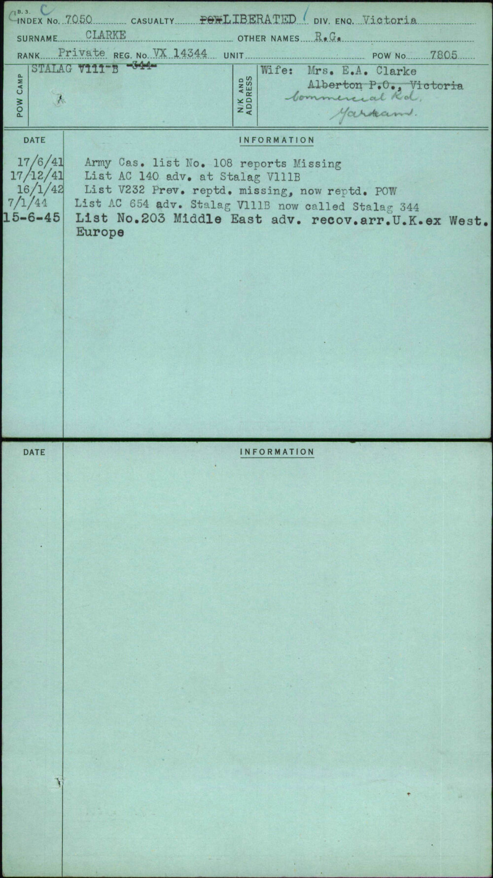 Clarke, R G, VX14344