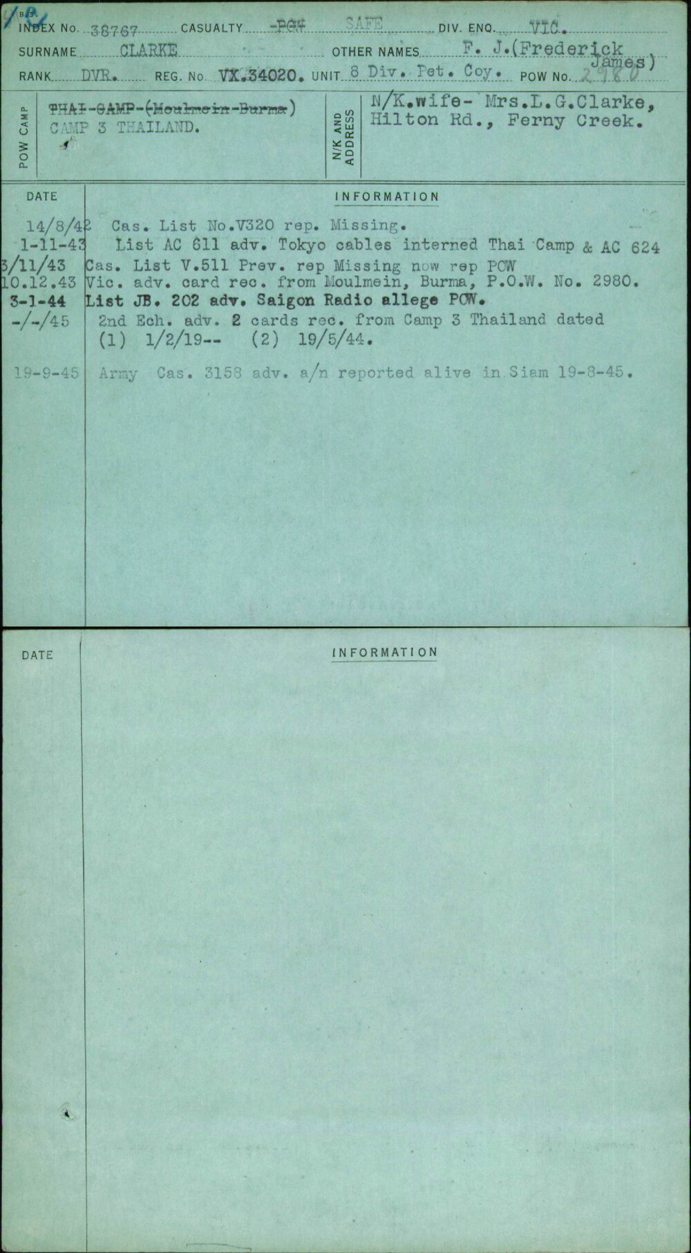 Clarke, F J (Frederick James), VX34020