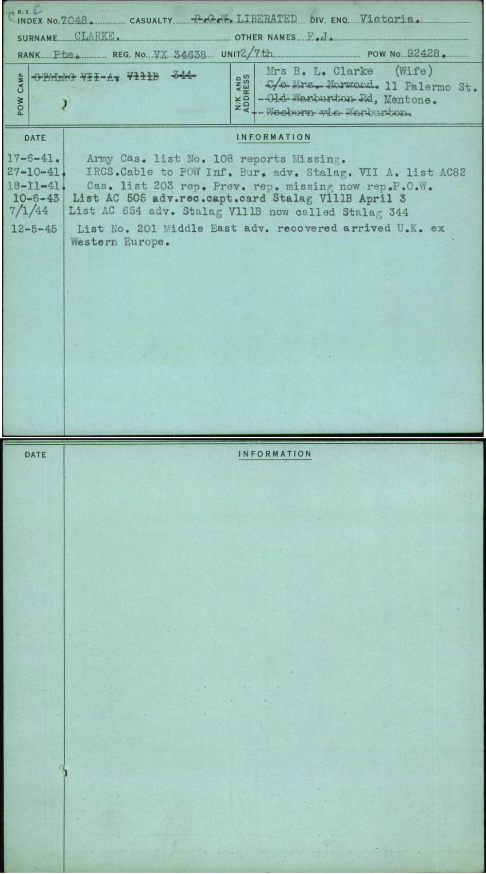 Clarke, F J, VX34638