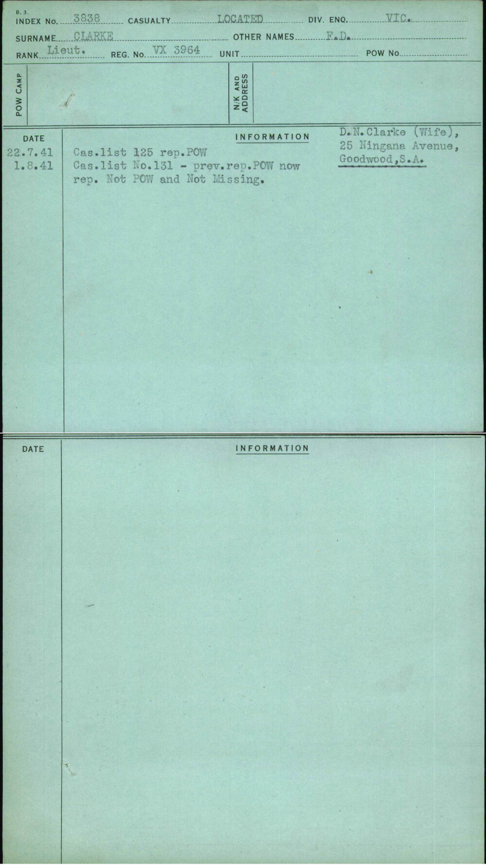 Clarke, F D, VX3964