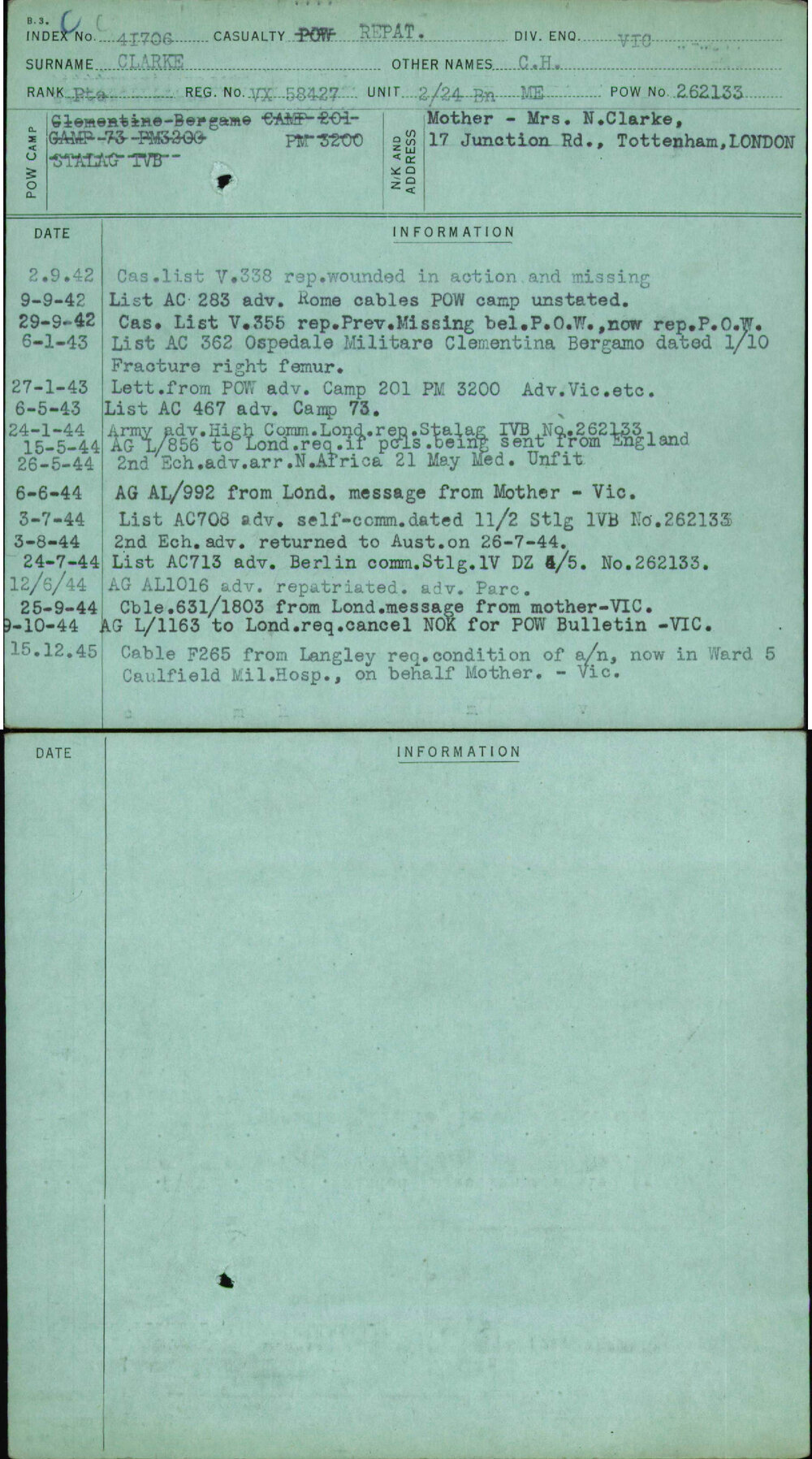 Clarke, C H, VX58427