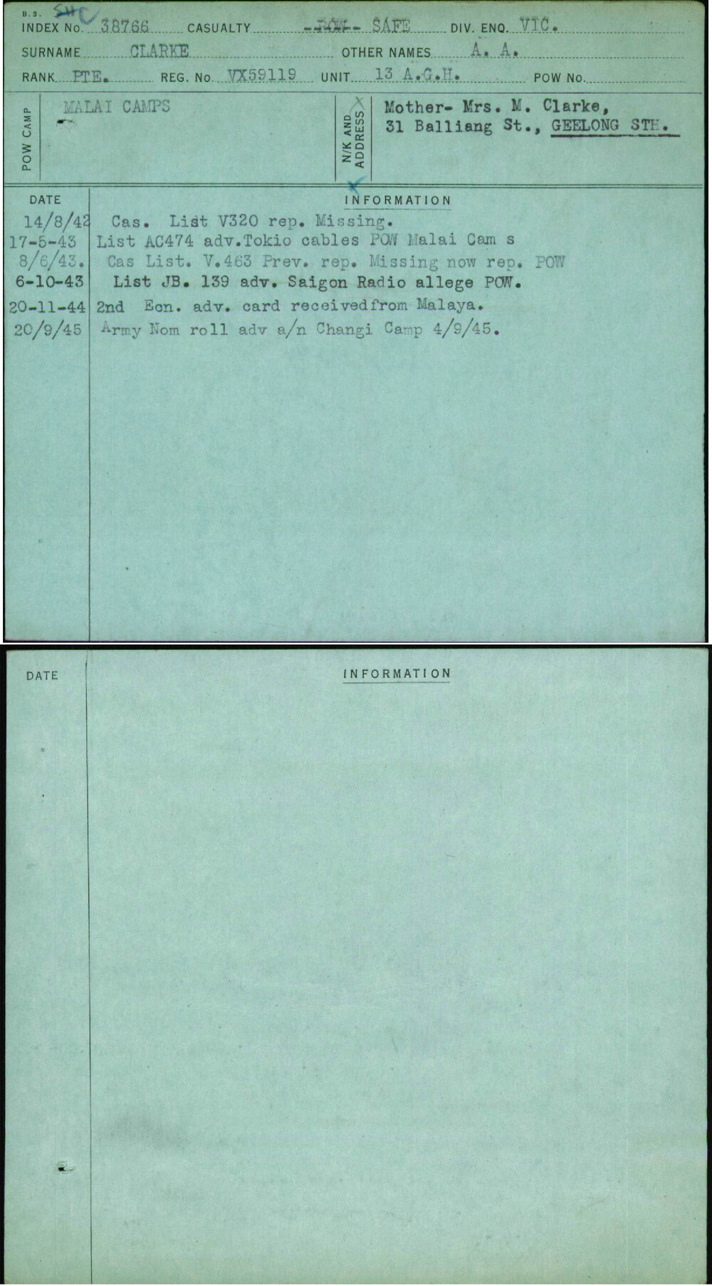 Clarke, A A, VX59119