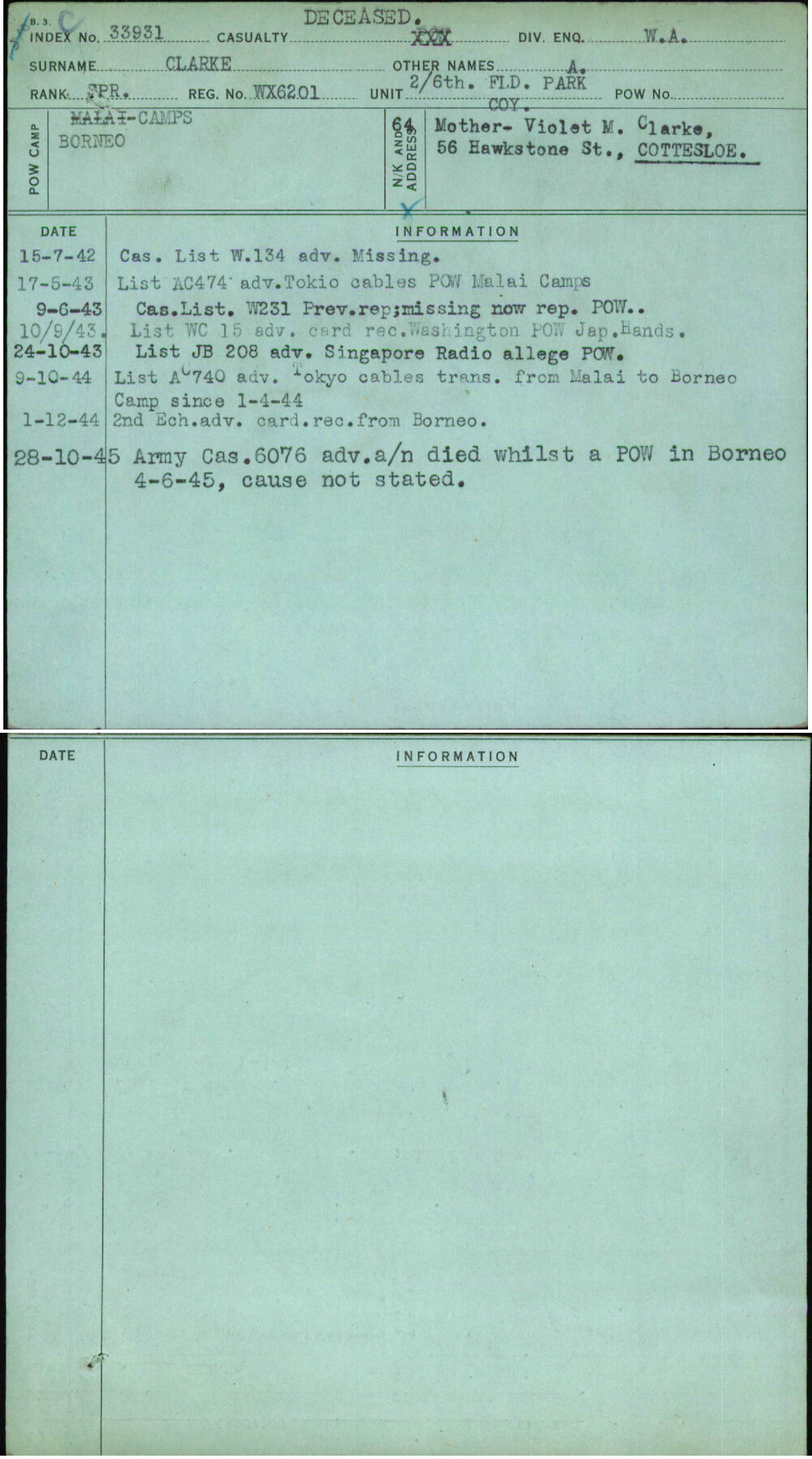 Clarke, A, WX6201