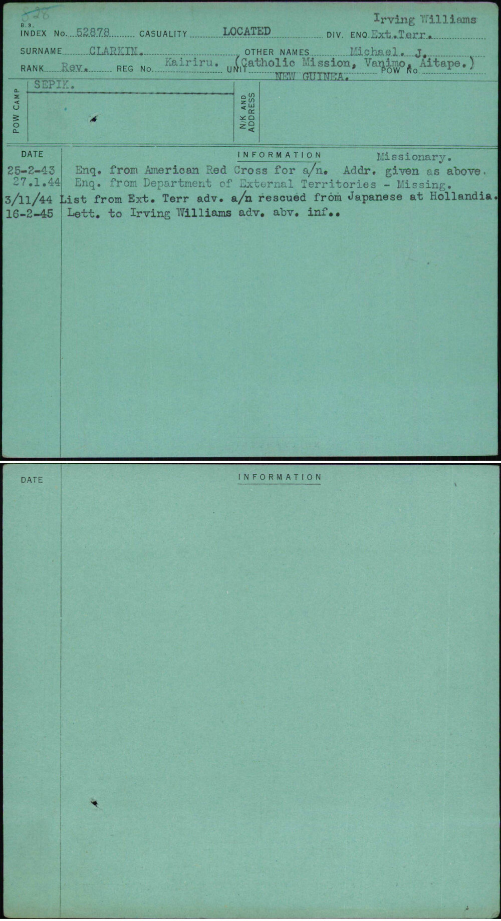 Clarkin, Michael J, Kairiru