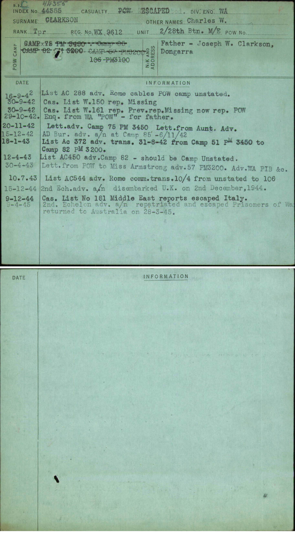 Clarkson, Charles W, WX9612