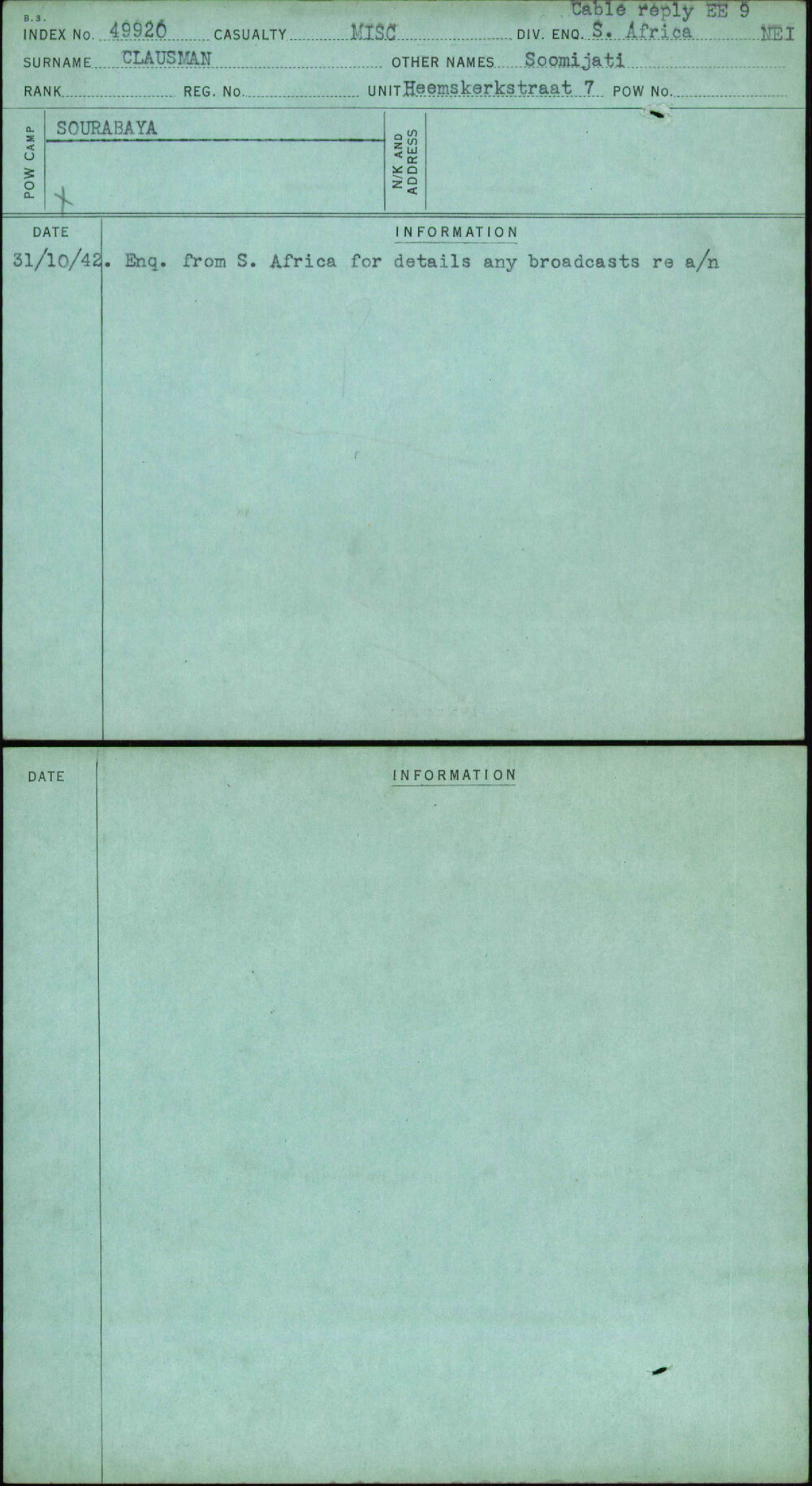 Clausman, Soomijati, [No Service Number]