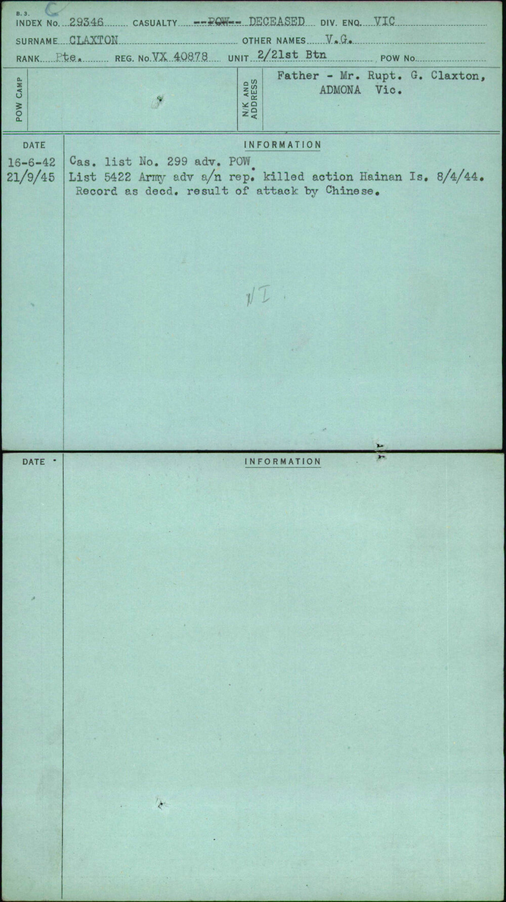 Claxton, V G, VX40878