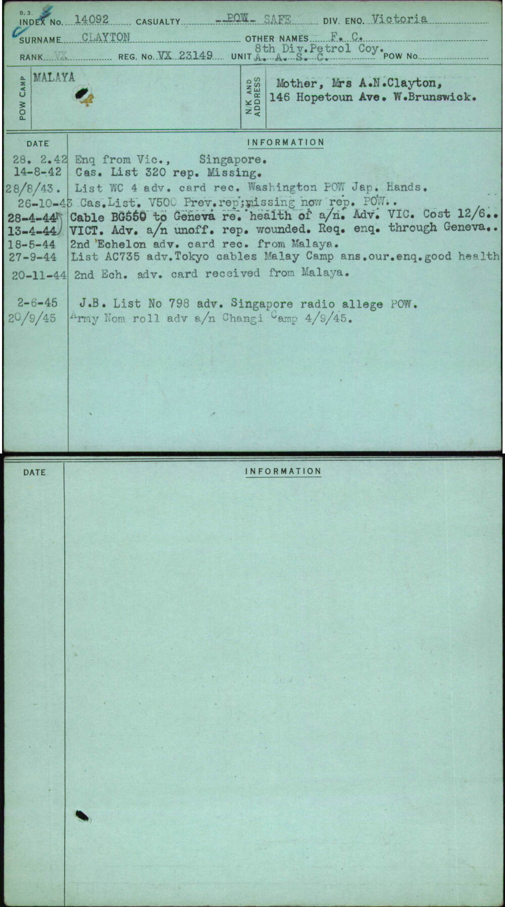 Clayton, F C, VX23149