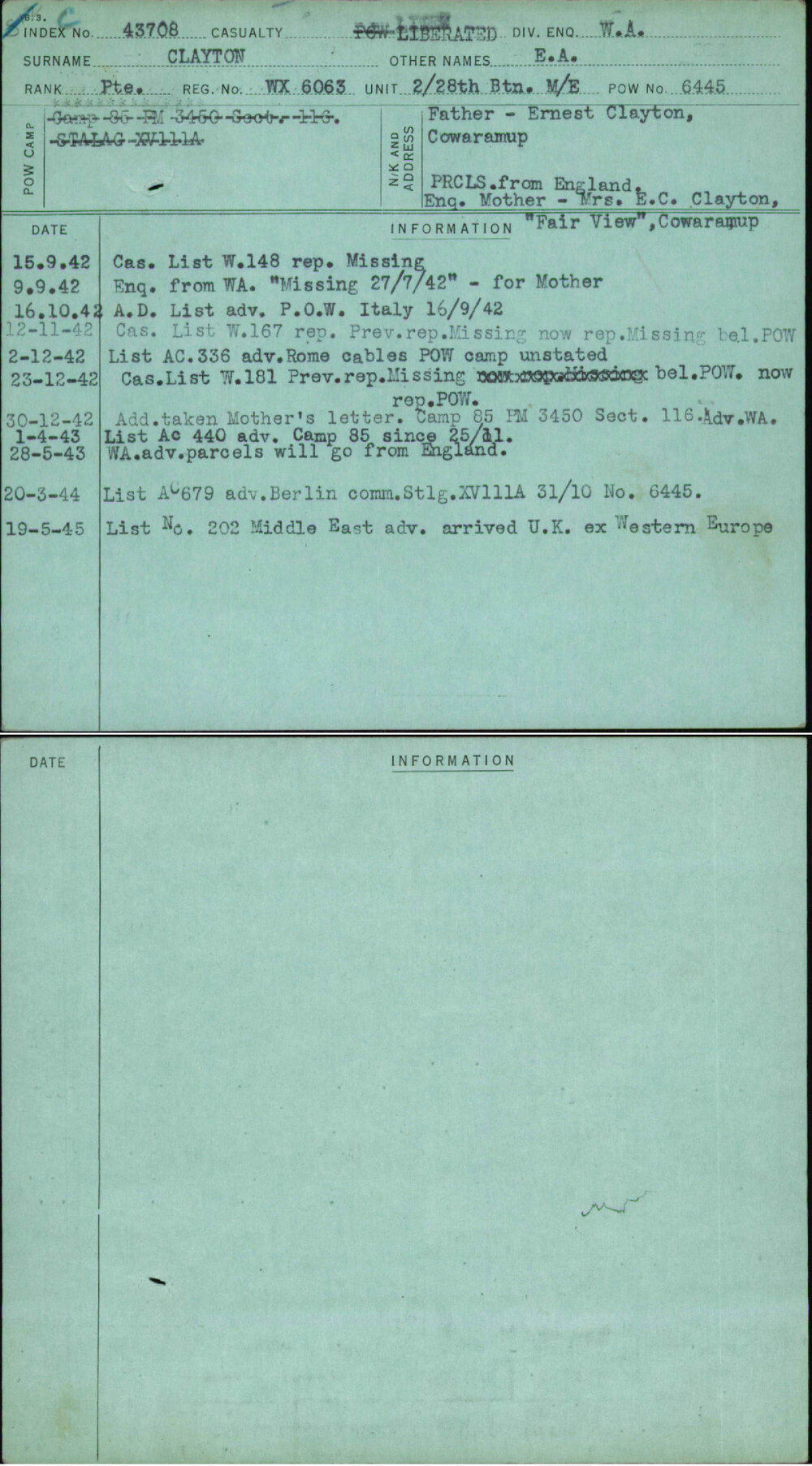 Clayton, E A, WX6063